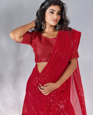 Pure georgette embellished sequinned party wear saree 5