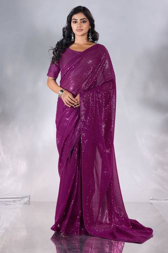 Pure georgette embellished sequinned party wear saree