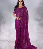 Pure georgette embellished sequinned party wear saree