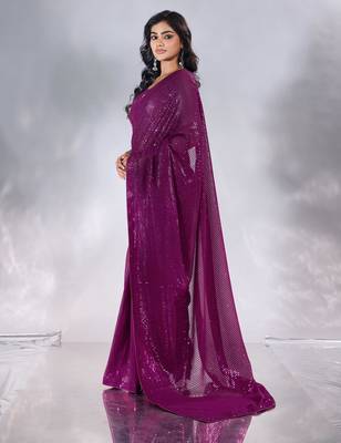 Pure georgette embellished sequinned party wear saree 2