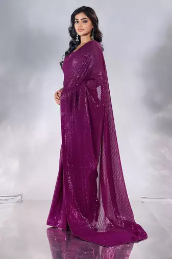 Pure georgette embellished sequinned party wear saree