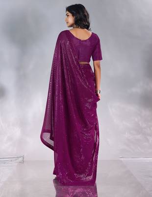 Pure georgette embellished sequinned party wear saree 3