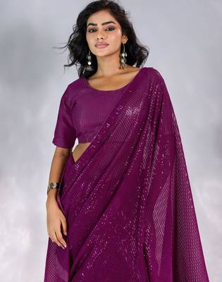 Pure georgette embellished sequinned party wear saree 4