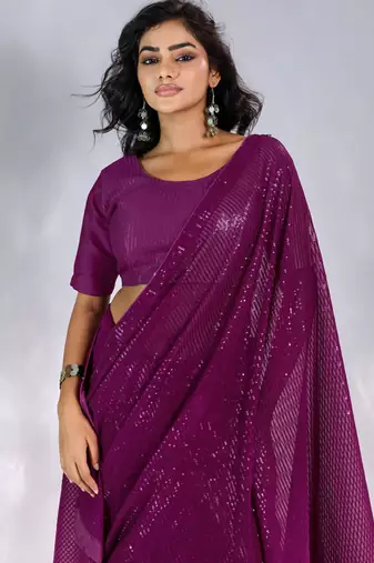 Pure georgette embellished sequinned party wear saree