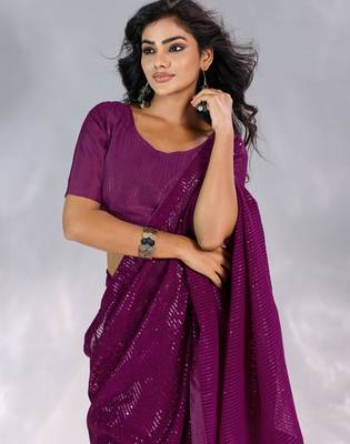 Pure georgette embellished sequinned party wear saree 5