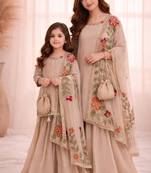Designer party wear heavy silk mother daughter top sharara & dupatta set