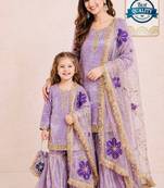 Designer party wear heavy silk mother daughter top sharara & dupatta set