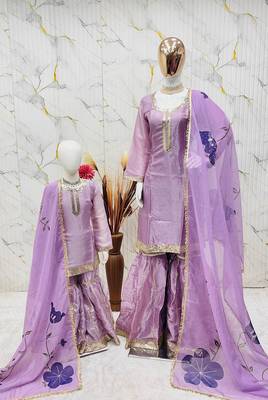 Designer party wear heavy silk mother daughter top sharara & dupatta set 3