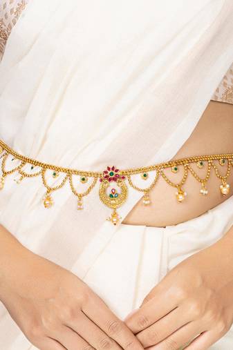 Aheli kundan pearl kamar band belly waist chain gift for women