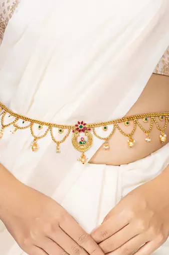 Aheli kundan pearl kamar band belly waist chain gift for women