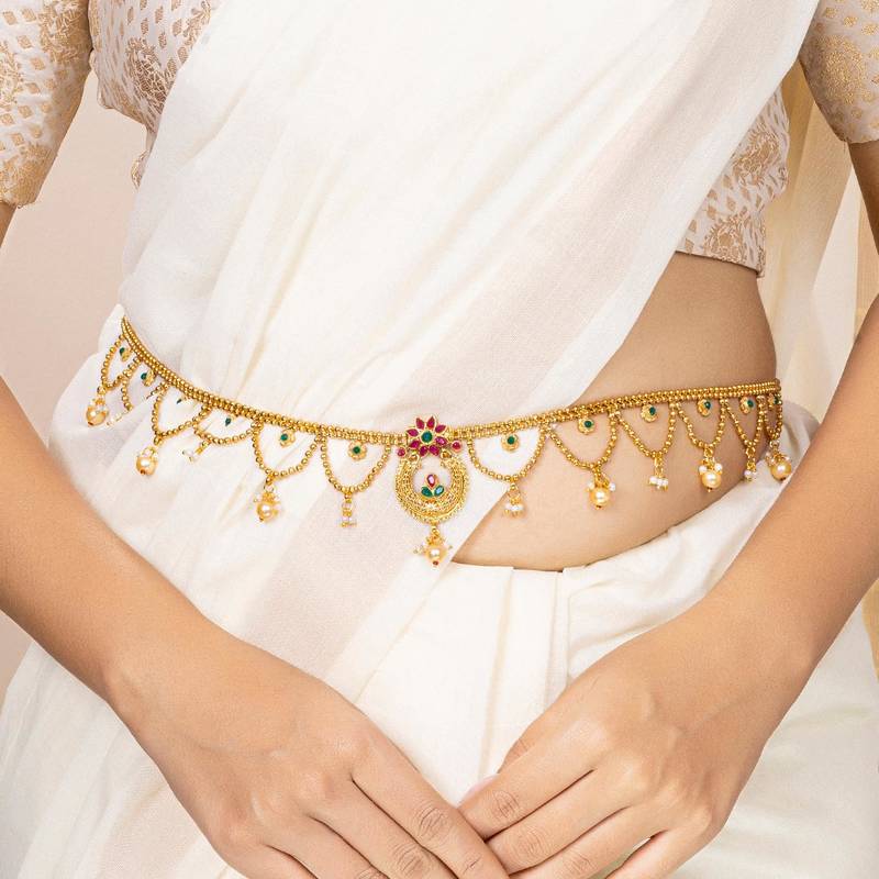 Aheli kundan pearl kamar band belly waist chain gift for women