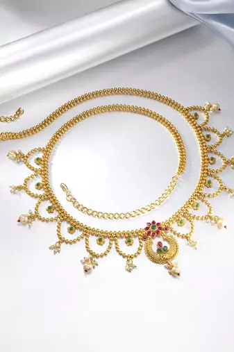 Aheli kundan pearl kamar band belly waist chain gift for women