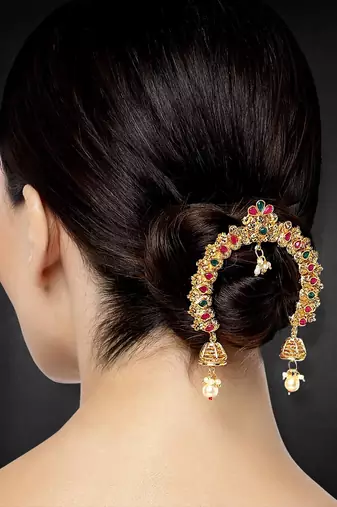 Aheli traditional juda pins with pearl jhumki drops wedding hair accessories gift for women