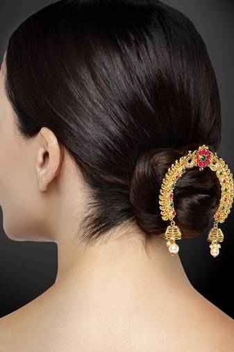 Aheli traditional ethnic juda pins with pearl jhumki drops bridal hair accessories for women