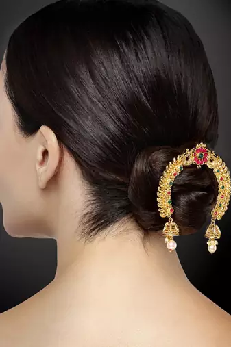 Aheli traditional ethnic juda pins with pearl jhumki drops bridal hair accessories for women