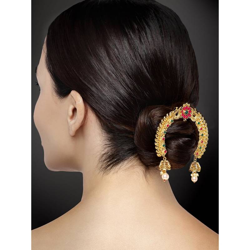 Aheli traditional ethnic juda pins with pearl jhumki drops bridal hair accessories for women