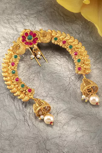 Aheli traditional ethnic juda pins with pearl jhumki drops bridal hair accessories for women