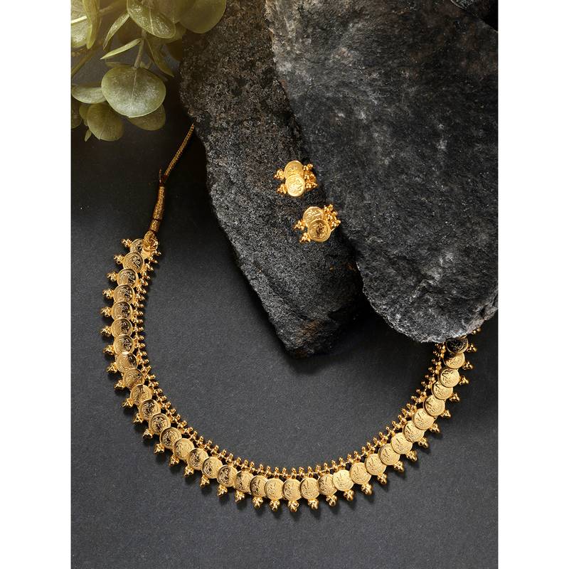 Aheli south indian traditional bridal short maharani coin necklace earrings jewellery sets