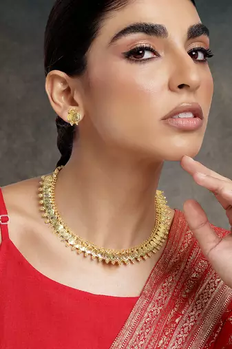 Aheli south indian traditional bridal short maharani coin necklace earrings jewellery sets
