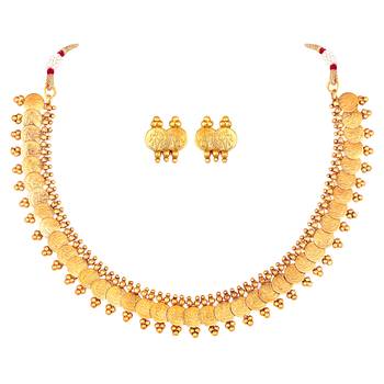 Aheli south indian traditional bridal short maharani coin necklace earrings jewellery sets 3