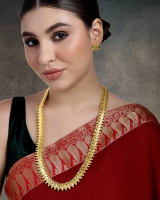 Aheli south indian traditional bridal long maharani coin necklace earrings jewellery set 2