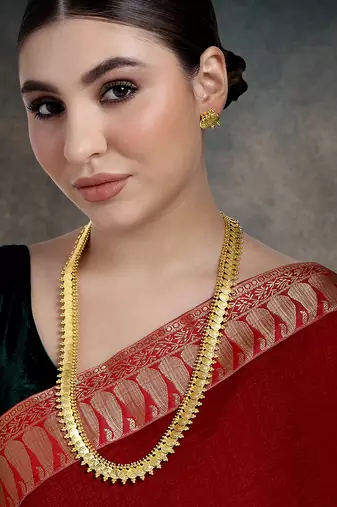 Aheli south indian traditional bridal long maharani coin necklace earrings jewellery set