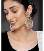 Aheli gold plated indian ethnic bridal kundan pearl chandbali earrings for women girls fancy
