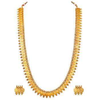 Aheli south indian traditional bridal long maharani coin necklace earrings jewellery set 3