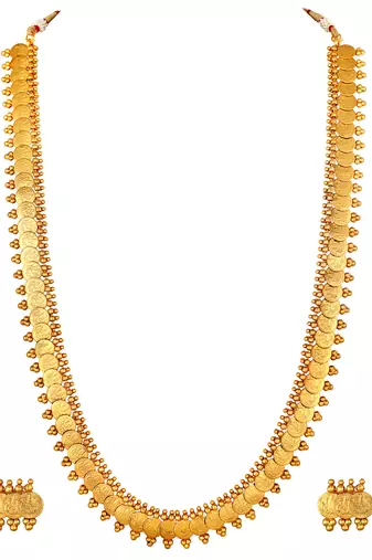 Aheli south indian traditional bridal long maharani coin necklace earrings jewellery set