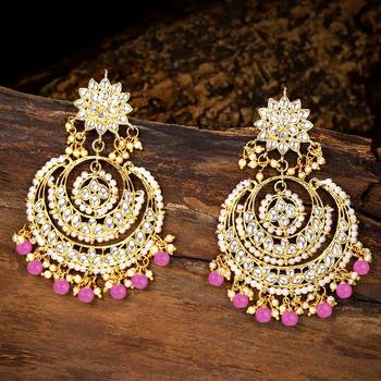 Aheli gold plated indian ethnic bridal kundan pearl chandbali earrings for women girls fancy 2