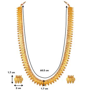 Aheli south indian traditional bridal long maharani coin necklace earrings jewellery set 4