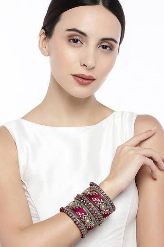 Aheli maroon silk thread chuda bangle set navratri gift for women