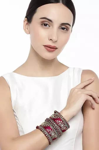 Aheli maroon silk thread chuda bangle set navratri gift for women