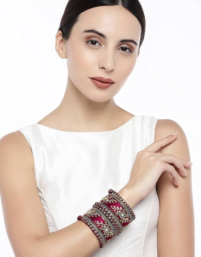 Aheli maroon silk thread chuda bangle set navratri gift for women