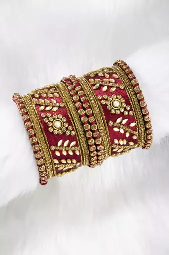 Aheli maroon silk thread chuda bangle set navratri gift for women