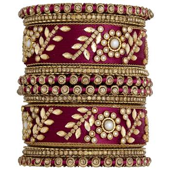 Aheli maroon silk thread chuda bangle set navratri gift for women 3