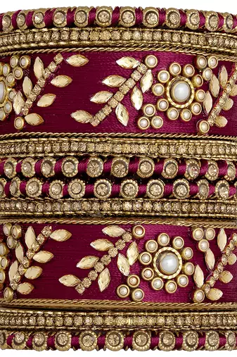 Aheli maroon silk thread chuda bangle set navratri gift for women