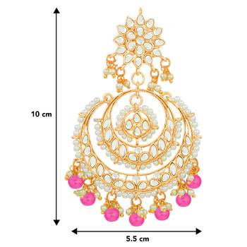 Aheli gold plated indian ethnic bridal kundan pearl chandbali earrings for women girls fancy 4