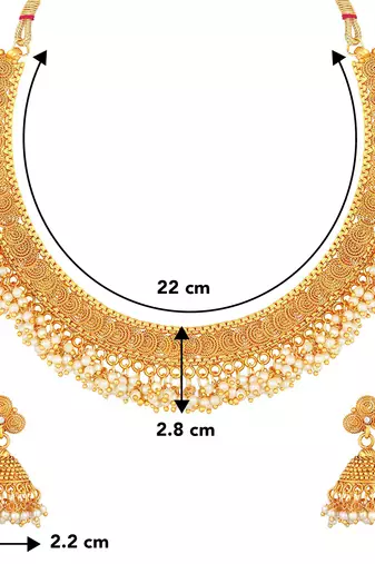 Aheli traditional pearl studded festive bridal short necklace choker with jhumki earrings jewellery sets