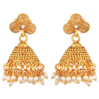 Aheli traditional pearl studded festive bridal short necklace choker with jhumki earrings jewellery sets 4