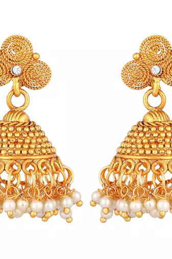Aheli traditional pearl studded festive bridal short necklace choker with jhumki earrings jewellery sets