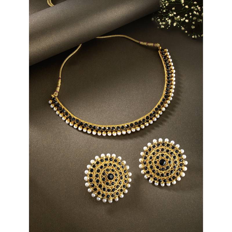 Aheli black choker necklace earring bridal jewellery set