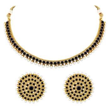 Aheli black choker necklace earring bridal jewellery set 2