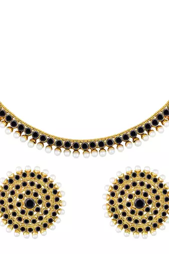Aheli black choker necklace earring bridal jewellery set