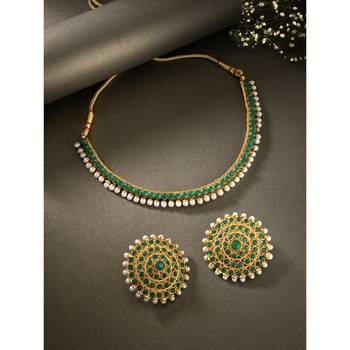 Aheli green choker necklace earring bridal jewellery set 1