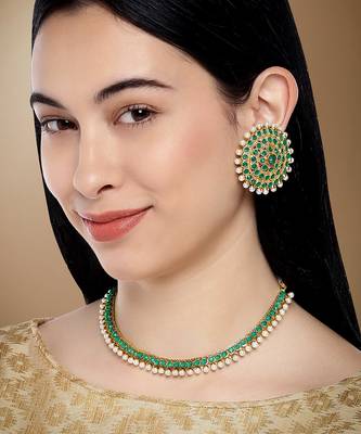 Aheli green choker necklace earring bridal jewellery set 2
