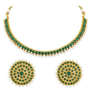 Aheli green choker necklace earring bridal jewellery set 3