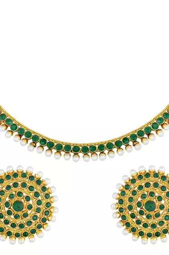 Aheli green choker necklace earring bridal jewellery set
