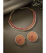 Aheli rani pink choker necklace & stud earring bridal jewellery set