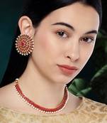Aheli rani pink choker necklace & stud earring bridal jewellery set